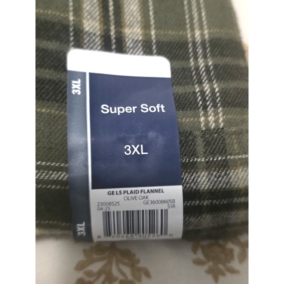 George Super Soft Flannel Shirt Men's 3XL Olive Oak Plaid Long Sleeve Button Up - Picture 8 of 9